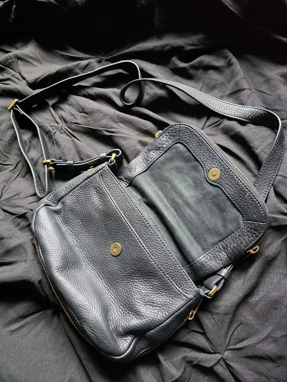 Fossil Black Pebbled Genuine Leather Preston Crossbody Bag